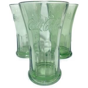 Coca Cola Glasses Green Thick and Heavy by Libbey Retro Look Lot of 3